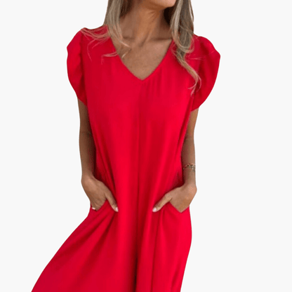 Maxi Dress with Leopard Print – V-Neck for Women