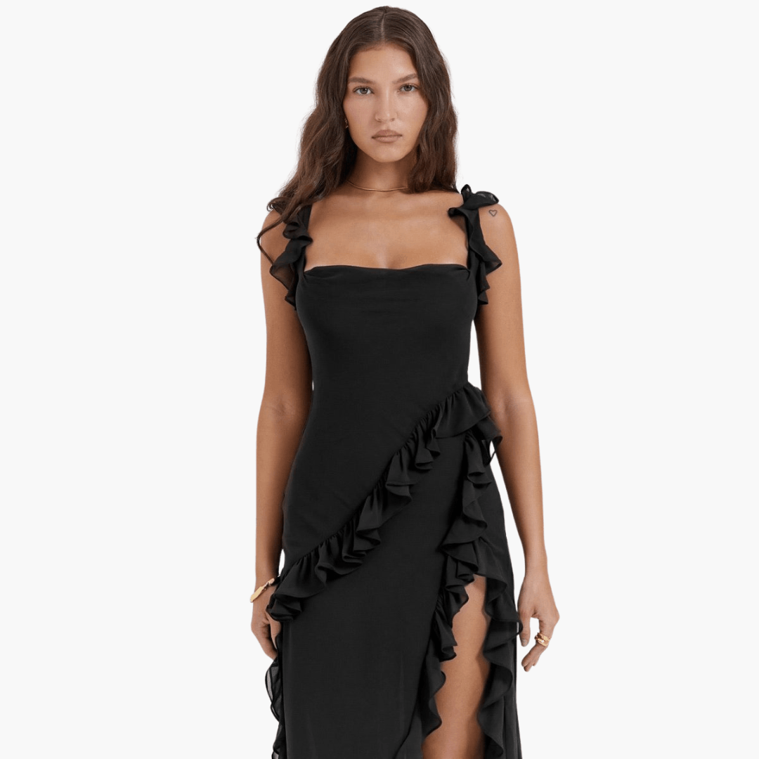 Ruffled Summer Dress for Women – Maxi Dress with High Slit
