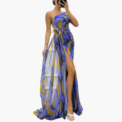 Women One Shoulder Maxi Dress with Flowing Silhouette