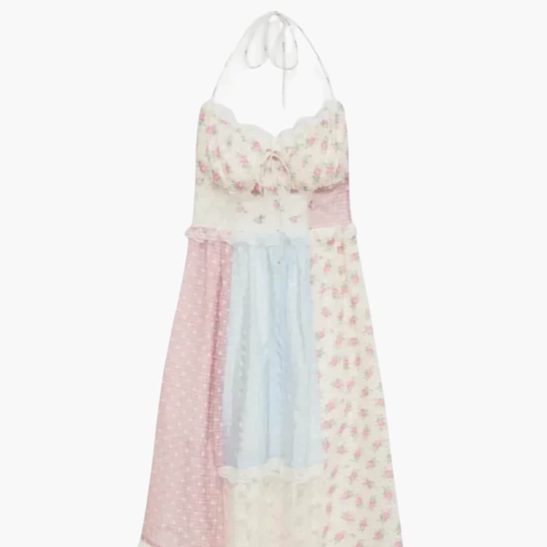Patchwork Maxi Dress - Women's Summer Dress with Spaghetti Straps