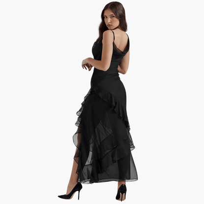 Ruffled Summer Dress for Women – Maxi Dress with High Slit