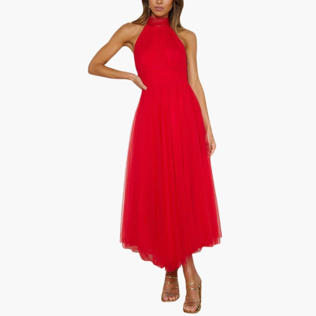Women's Tulle Dress with Halter Neck – Elegant Party Dress