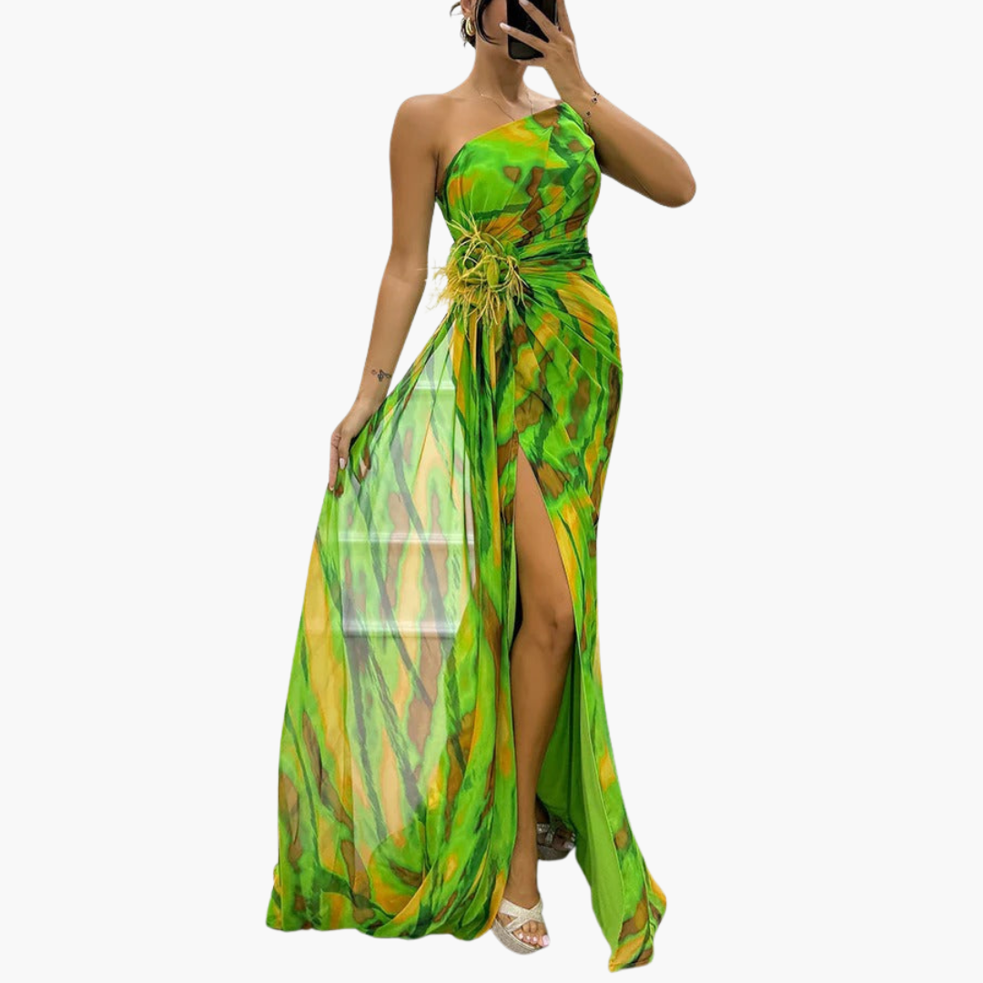 Women One Shoulder Maxi Dress with Flowing Silhouette