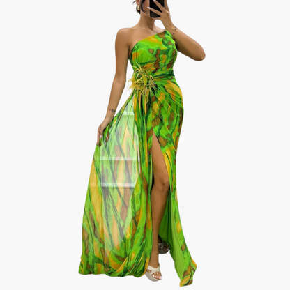Women One Shoulder Maxi Dress with Flowing Silhouette