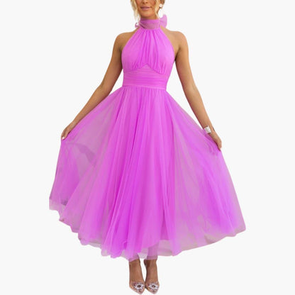 Women's Tulle Dress with Halter Neck – Elegant Party Dress