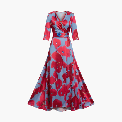 Floral Dress with V-Neck for Women Elegant & Long