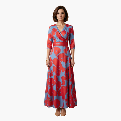 Floral Dress with V-Neck for Women Elegant & Long
