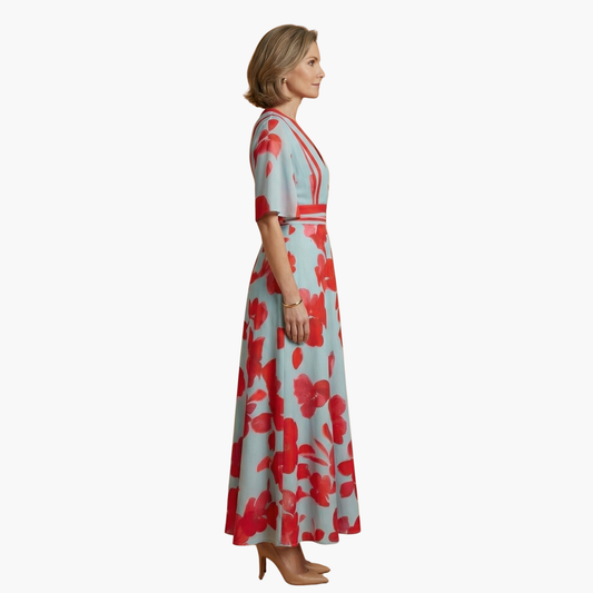 Floral Dress with V-Neck for Women Elegant & Long