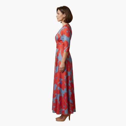 Floral Dress with V-Neck for Women Elegant & Long