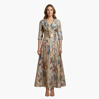 Floral Dress with V-Neck for Women Elegant & Long