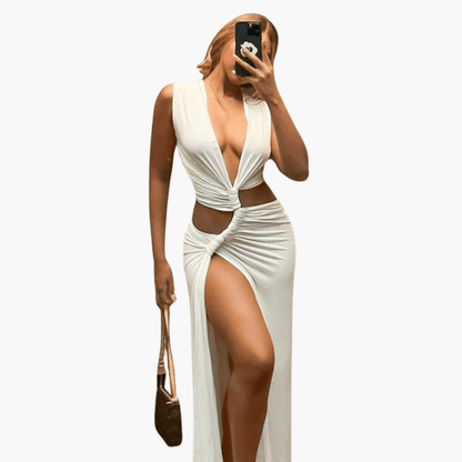 Summer Dress for Women – Cut-Out, V-Neck, Side Slit