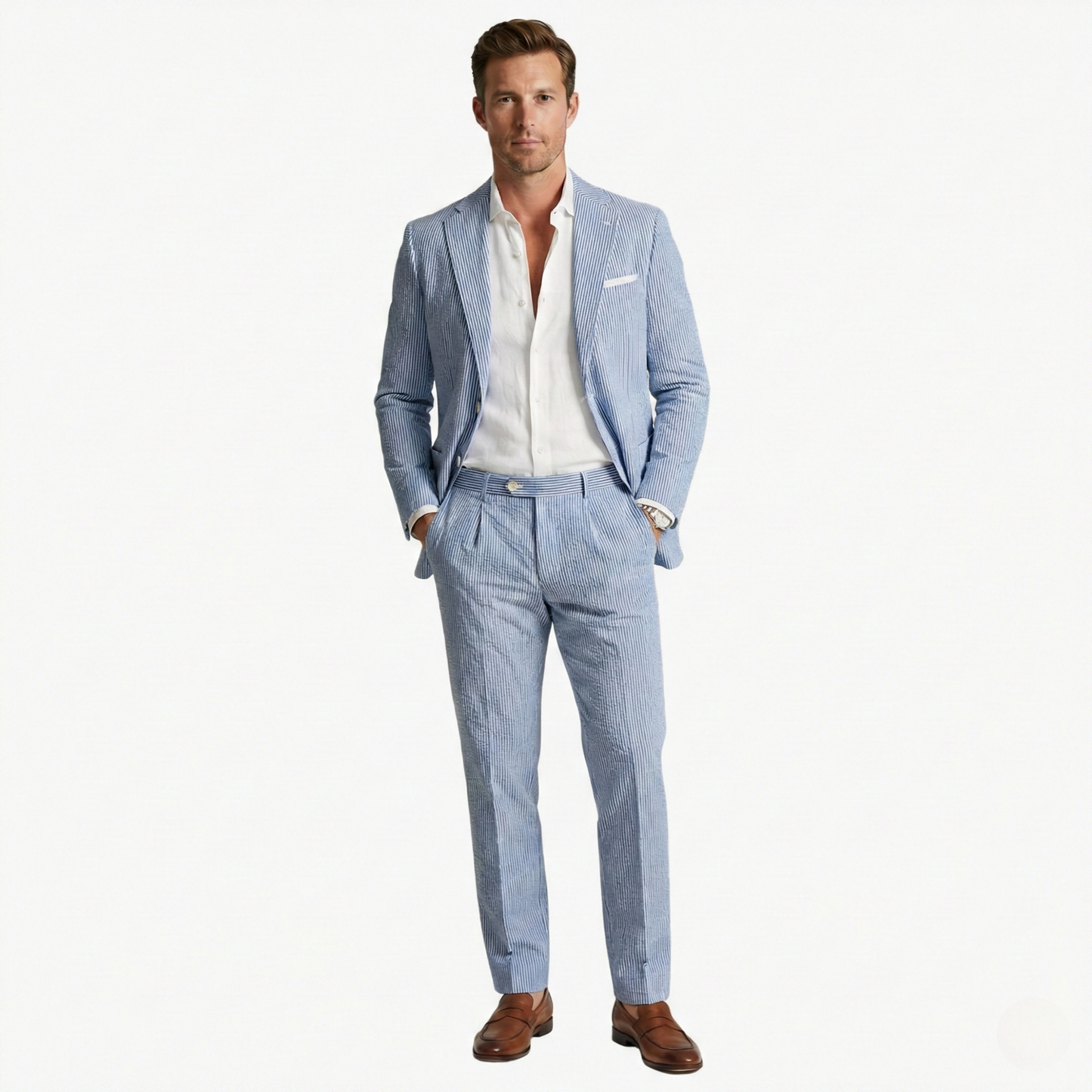 Men's Summer Suit Two-Piece with Pinstripes and Slim Fit