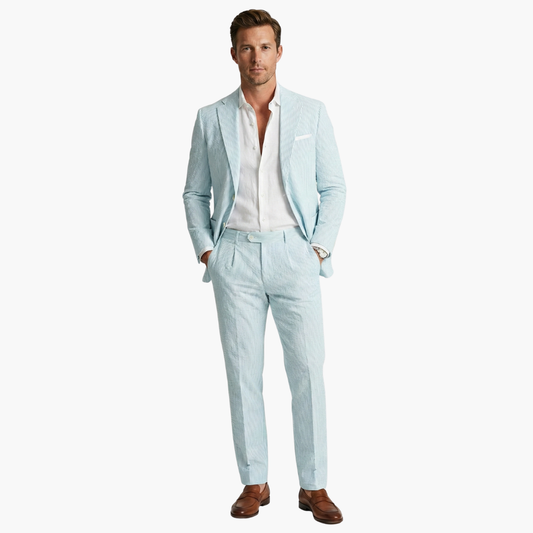 Men's Summer Suit Two-Piece with Pinstripes and Slim Fit