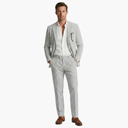 Men's Summer Suit Two-Piece with Pinstripes and Slim Fit