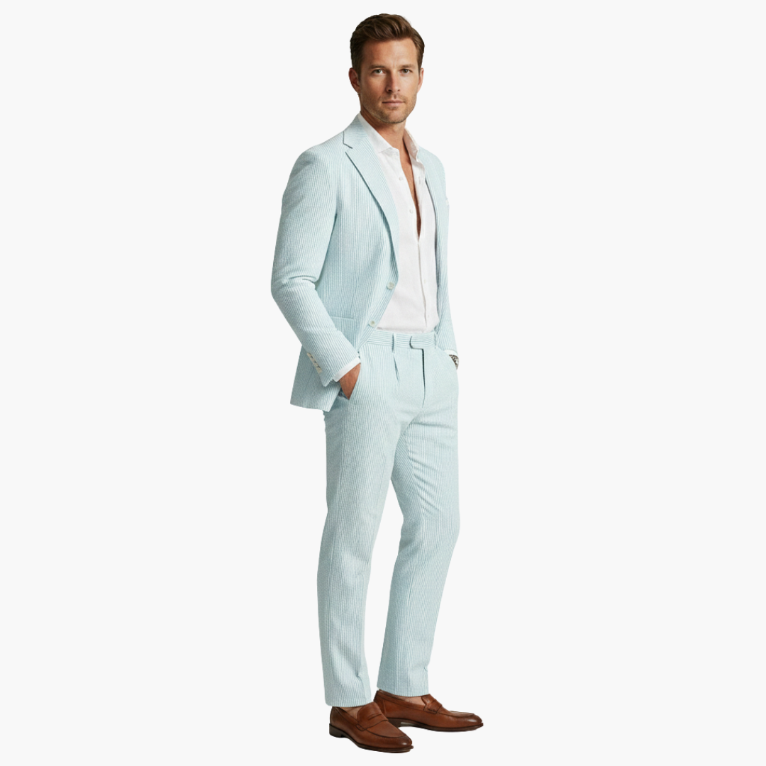 Men's Summer Suit Two-Piece with Pinstripes and Slim Fit
