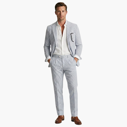 Men's Summer Suit Two-Piece with Pinstripes and Slim Fit