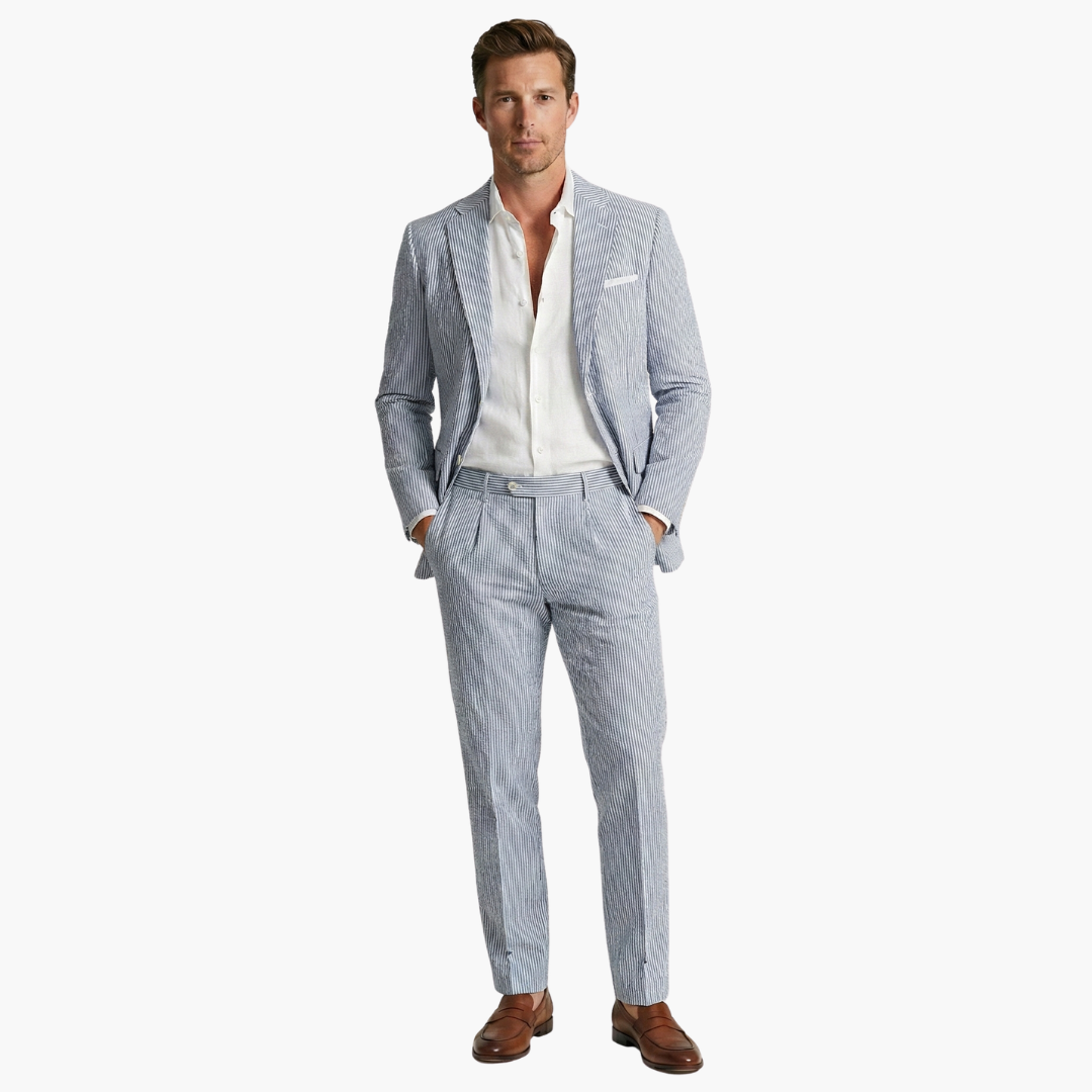 Men's Summer Suit Two-Piece with Pinstripes and Slim Fit