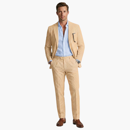 Men's Summer Suit Two-Piece with Pinstripes and Slim Fit