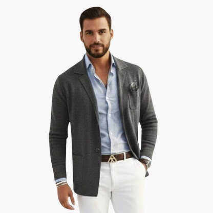 Men’s Knit Blazer with Lapel Collar and Closure