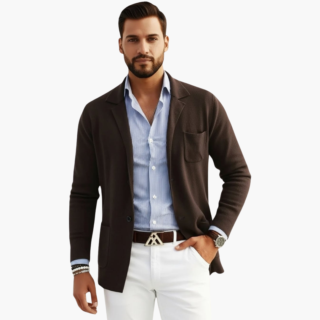 Men’s Knit Blazer with Lapel Collar and Closure