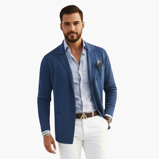 Men’s Knit Blazer with Lapel Collar and Closure