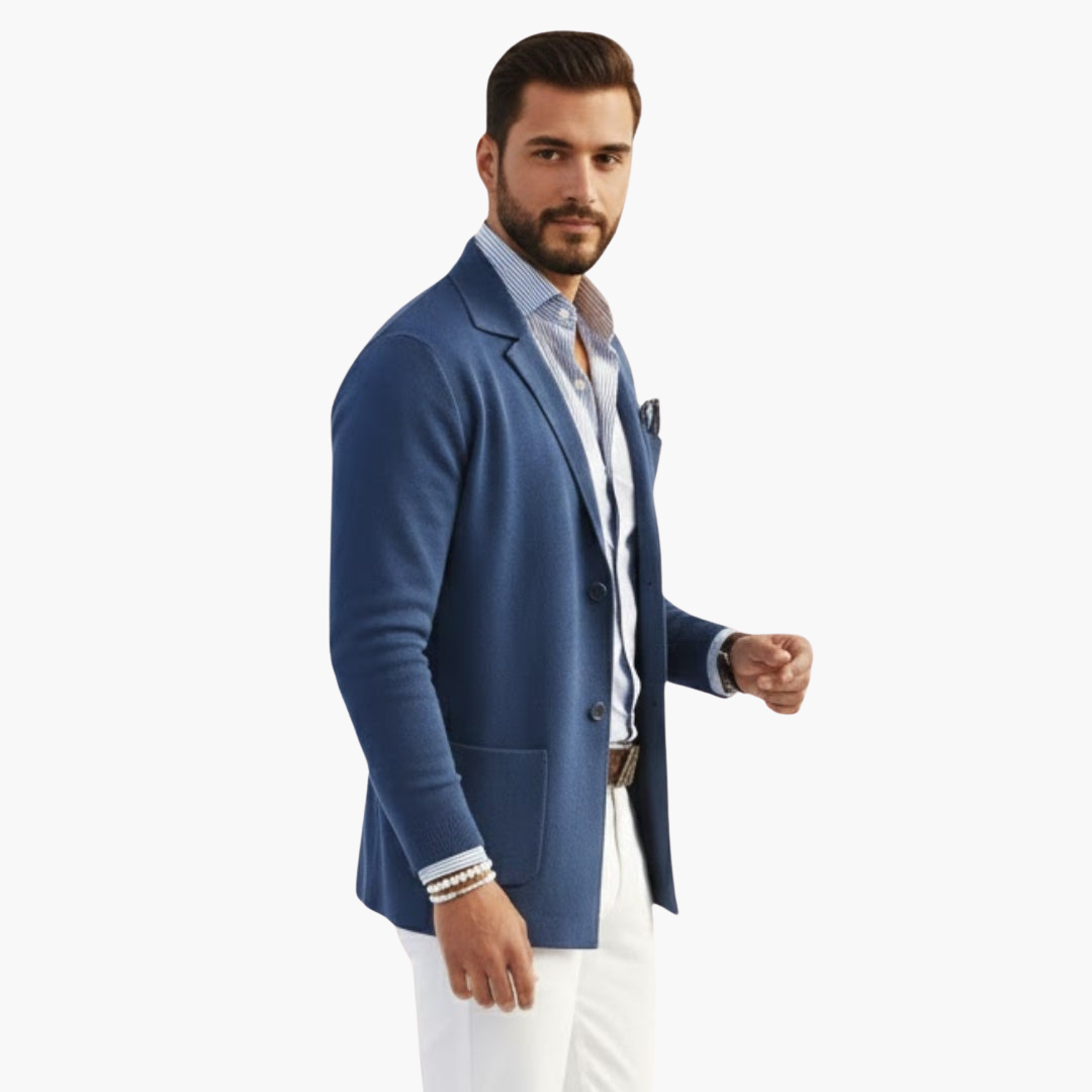Men’s Knit Blazer with Lapel Collar and Closure