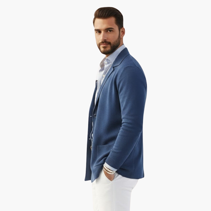 Men’s Knit Blazer with Lapel Collar and Closure