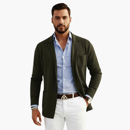 Men’s Knit Blazer with Lapel Collar and Closure
