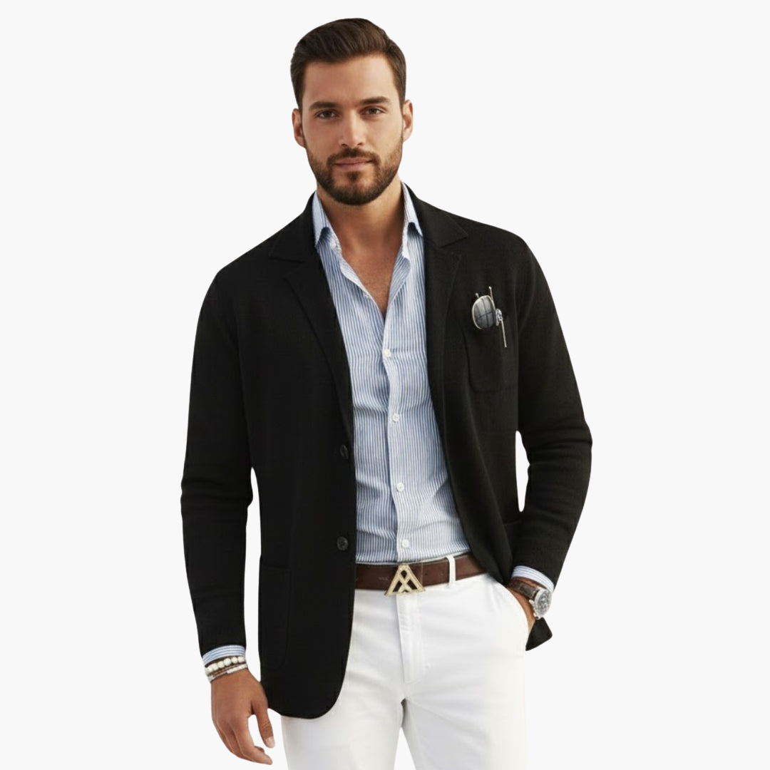Men’s Knit Blazer with Lapel Collar and Closure