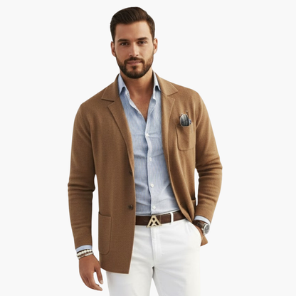 Men’s Knit Blazer with Lapel Collar and Closure