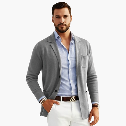 Men’s Knit Blazer with Lapel Collar and Closure