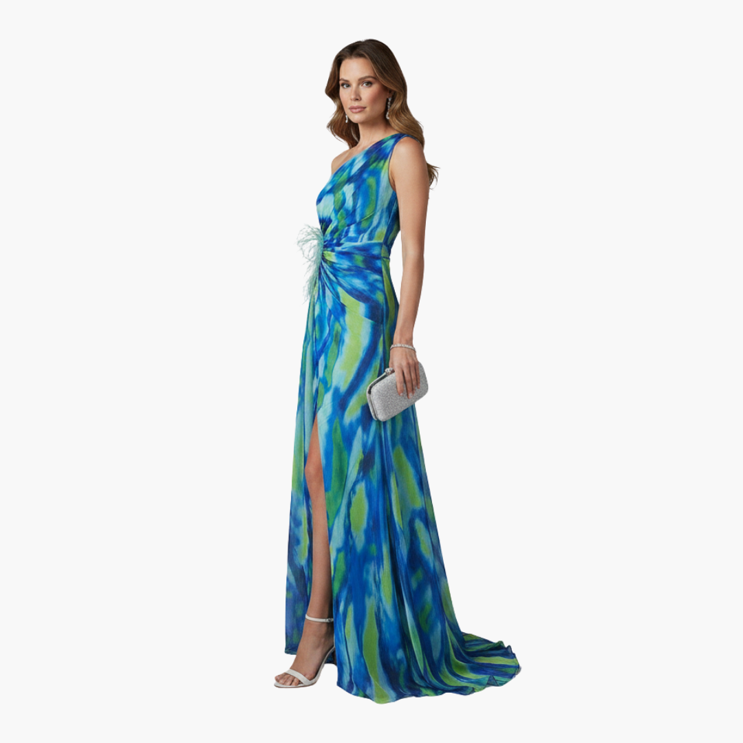 Women One Shoulder Maxi Dress with Flowing Silhouette