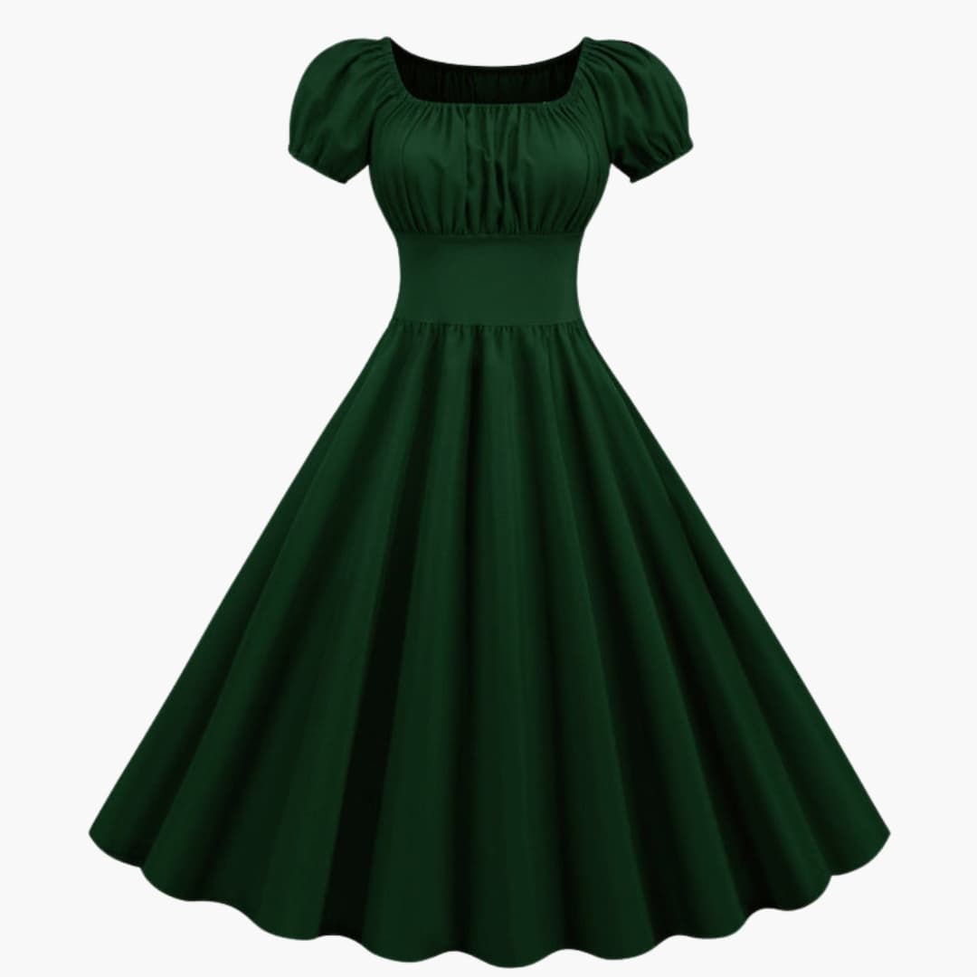 Women’s A-Line Dress with Puff Sleeves and Waist Seam