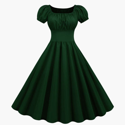 Women’s A-Line Dress with Puff Sleeves and Waist Seam