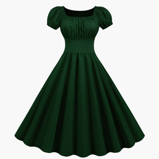 Women’s A-Line Dress with Puff Sleeves and Waist Seam