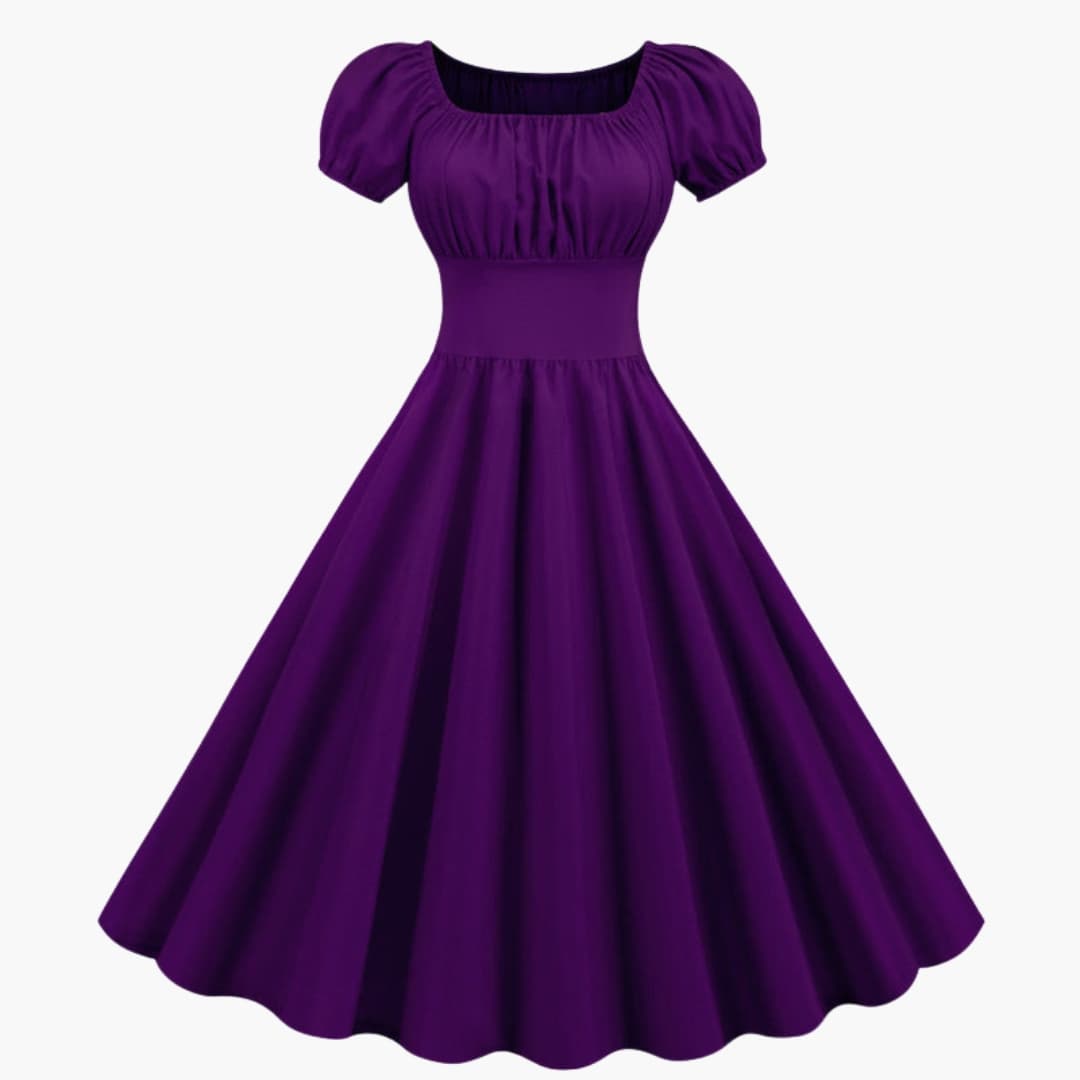 Women’s A-Line Dress with Puff Sleeves and Waist Seam