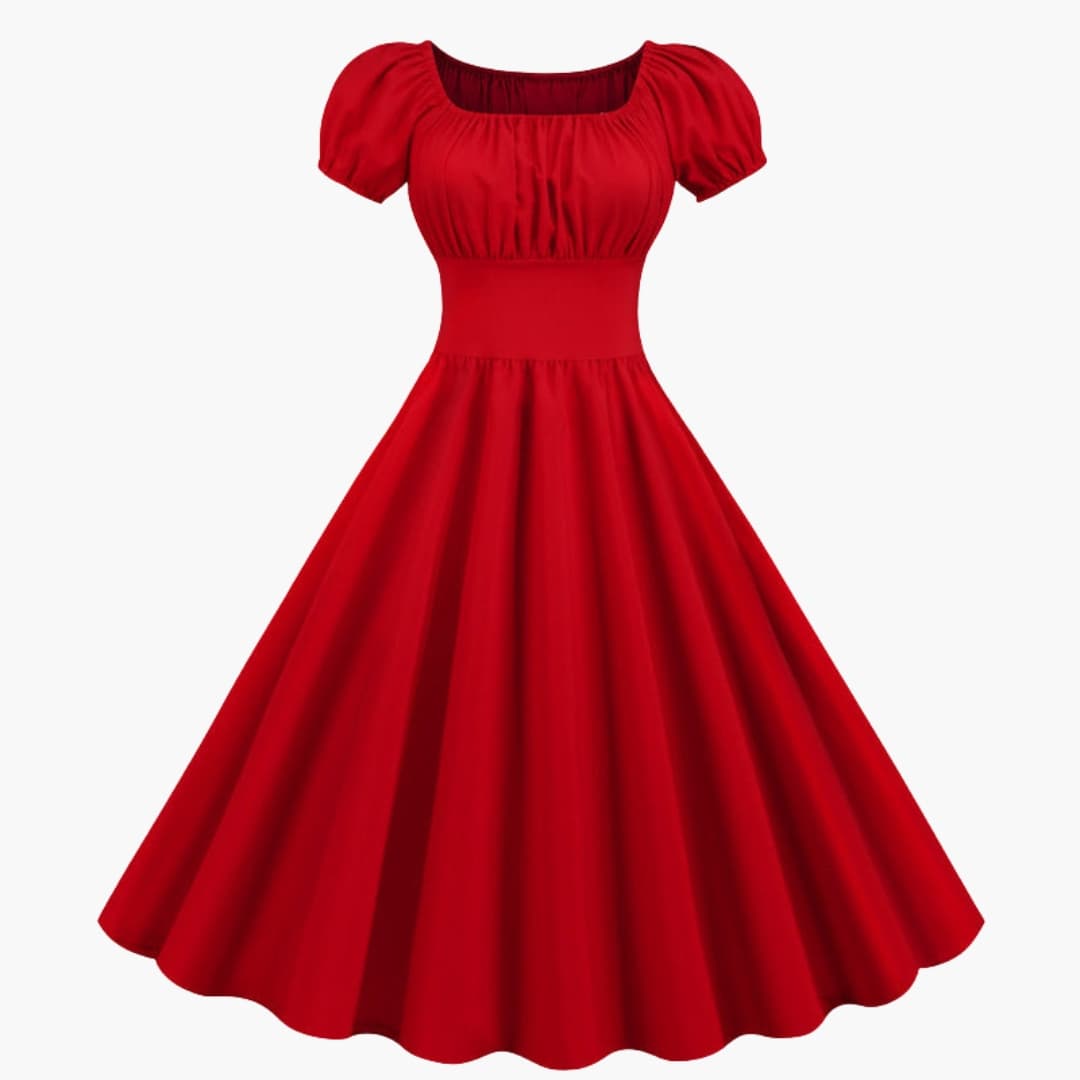 Women’s A-Line Dress with Puff Sleeves and Waist Seam