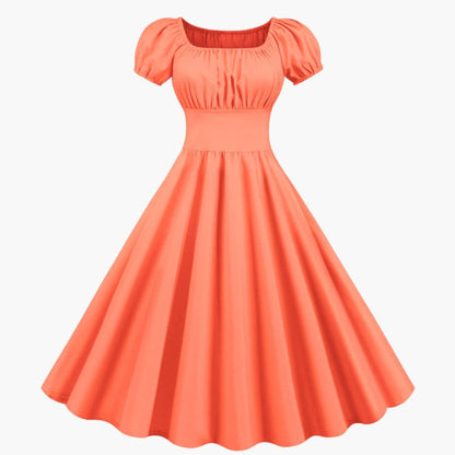 Women’s A-Line Dress with Puff Sleeves and Waist Seam