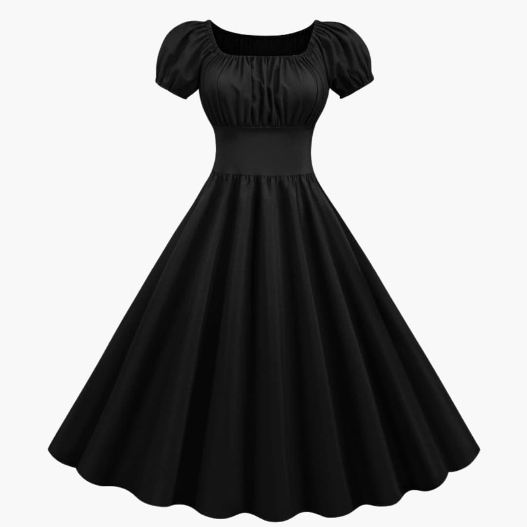 Women’s A-Line Dress with Puff Sleeves and Waist Seam