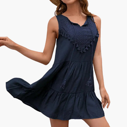 Women’s Beach Dress with Round Neck and Sleeveless Design