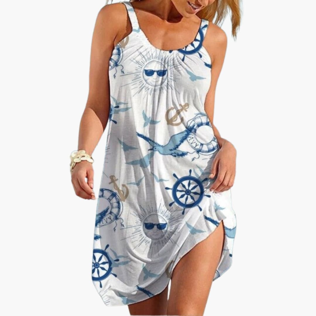 Women’s Beach Dress with Sleeveless Design and Knee Length