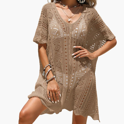 Women’s Crochet Beach Dress with V Neck