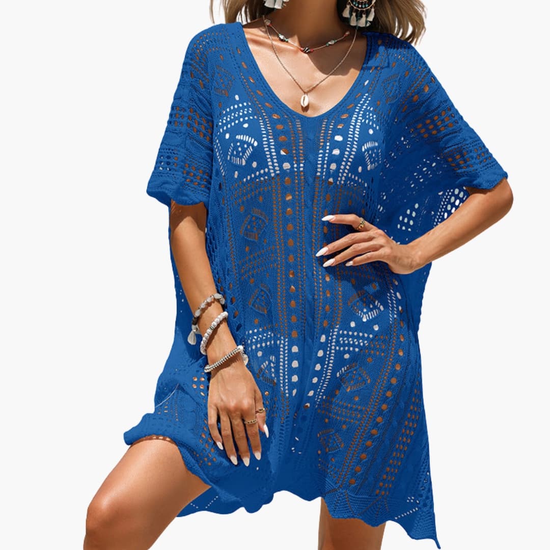 Women’s Crochet Beach Dress with V Neck