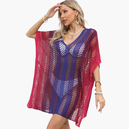 Women’s Beach Dress with V Neck and Open Knit Surface
