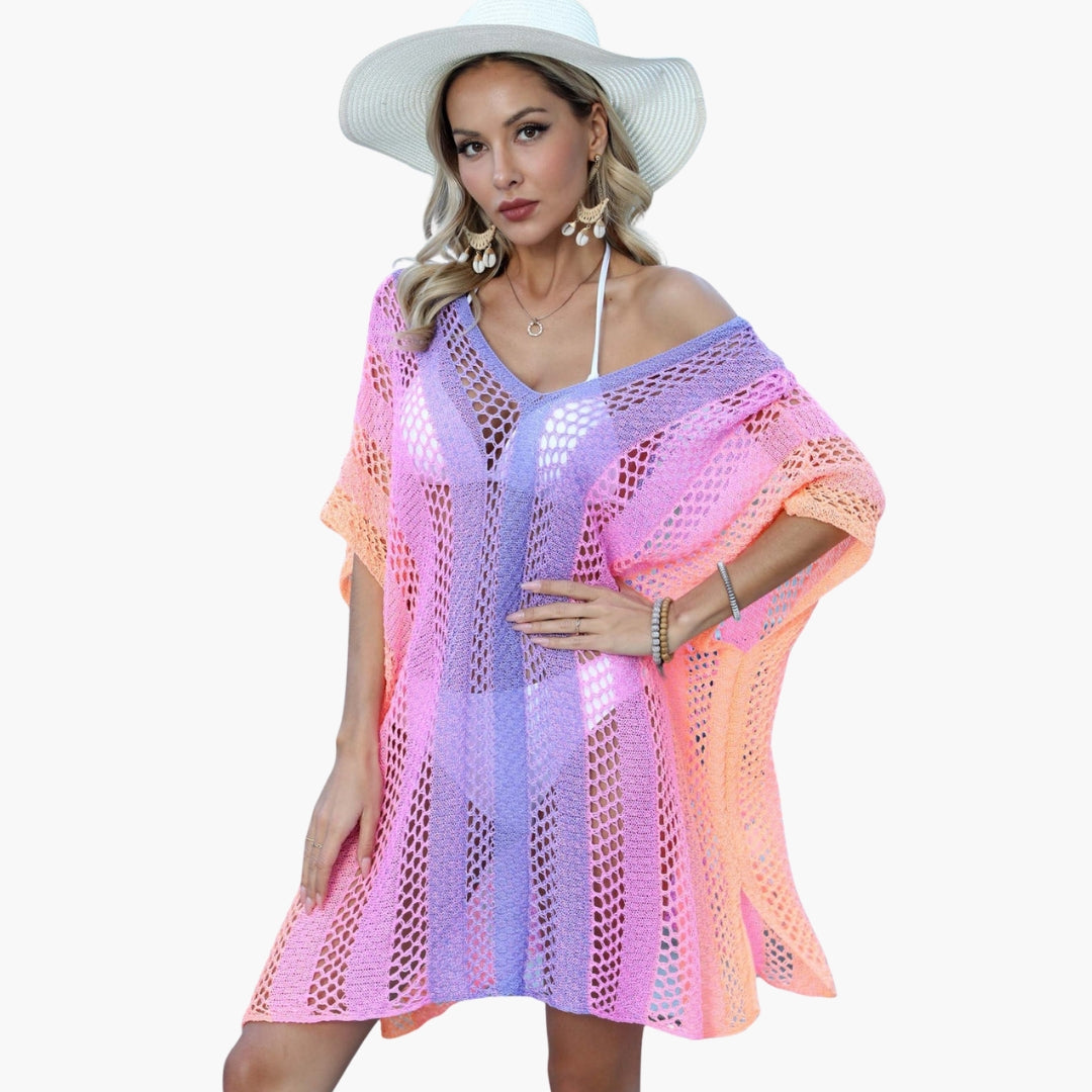 Women’s Beach Dress with V Neck and Open Knit Surface