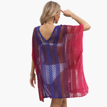 Women’s Beach Dress with V Neck and Open Knit Surface