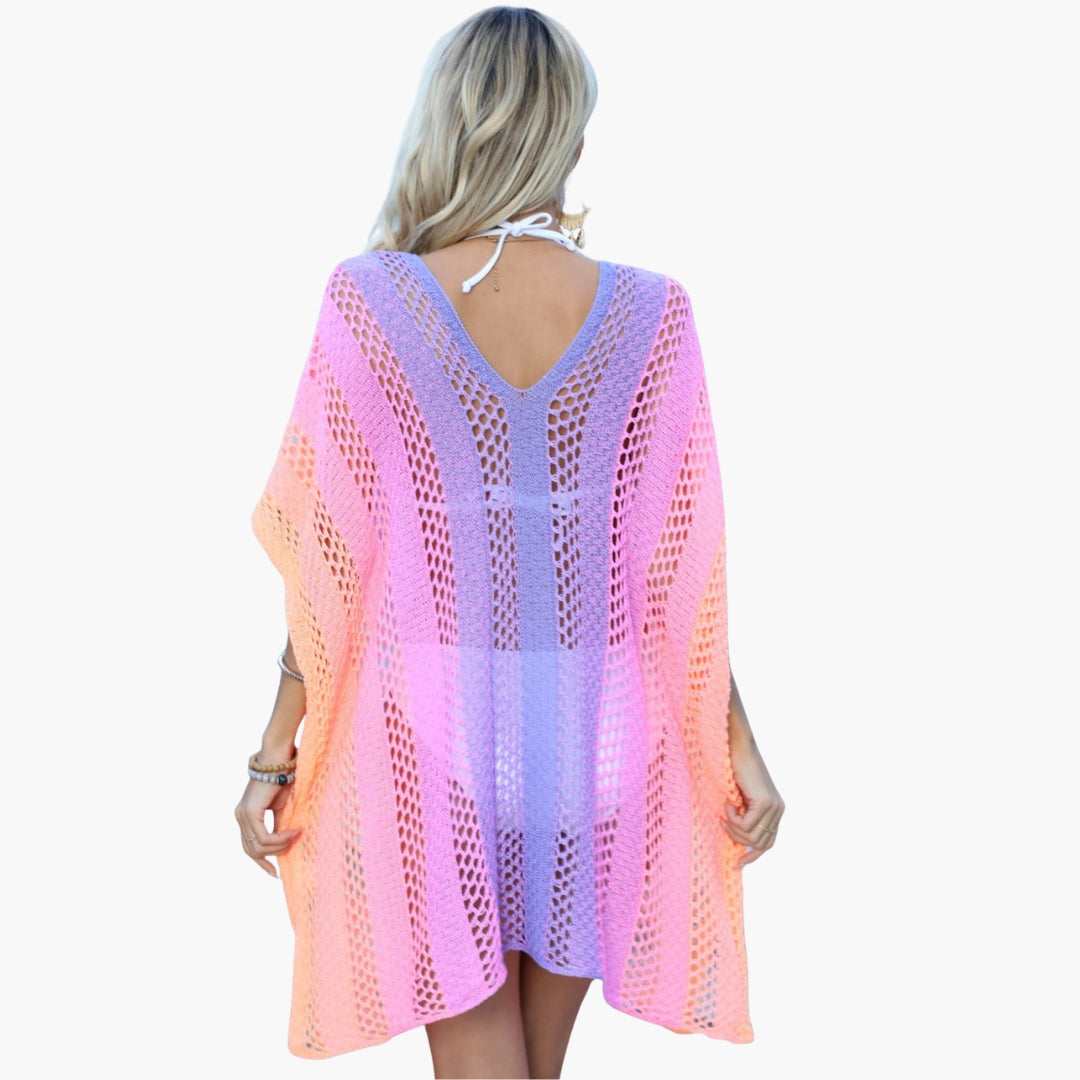 Women’s Beach Dress with V Neck and Open Knit Surface