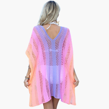 Women’s Beach Dress with V Neck and Open Knit Surface