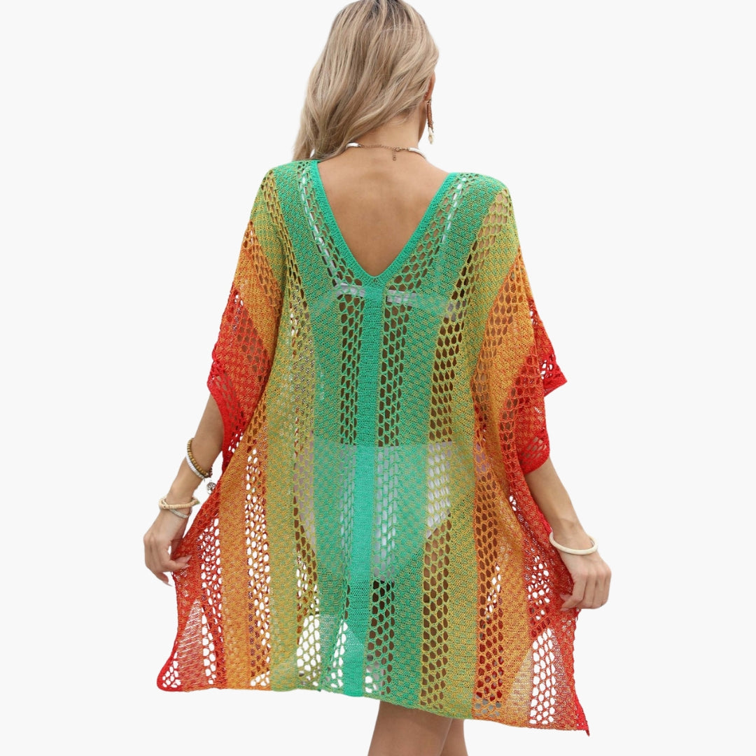 Women’s Beach Dress with V Neck and Open Knit Surface