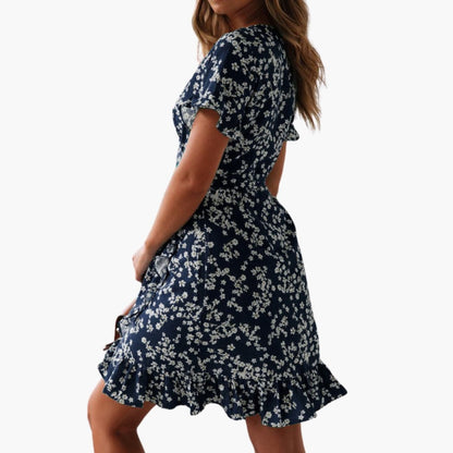 Women’s Beach Dress with V Neck and Ruffle Hem